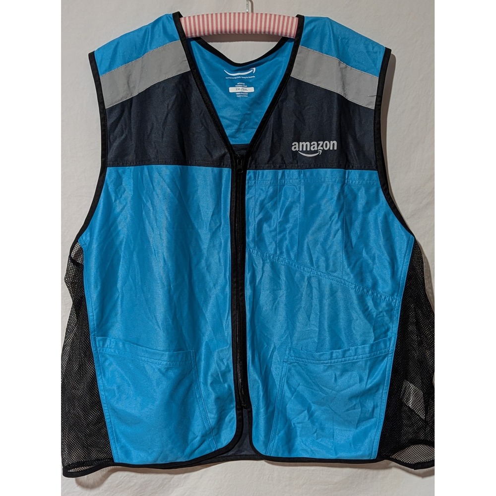 Amazon Delivery Driver Safety Utility Vest Blue Black Reflective 2XL/3XL Zip